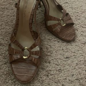 Brown croc look sling back heels